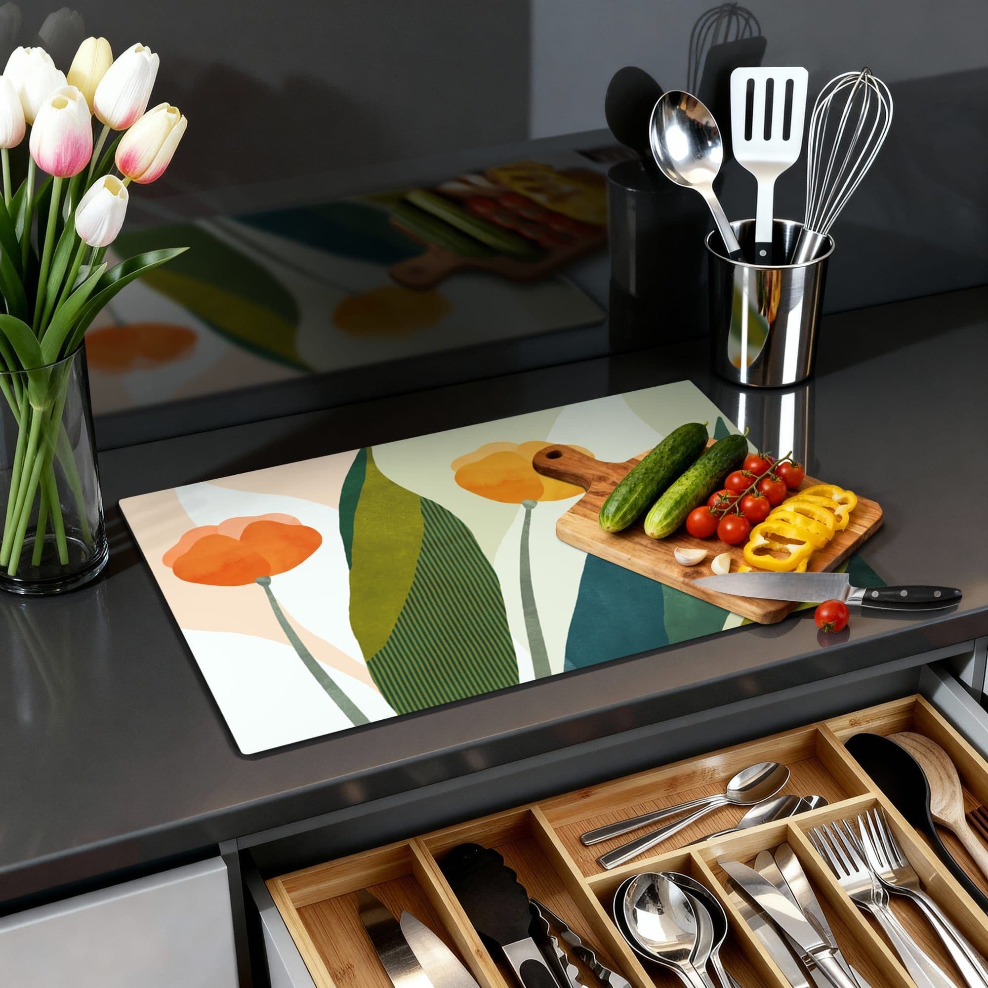 Sunset Blooms Inductiebeschermer, productfoto 1