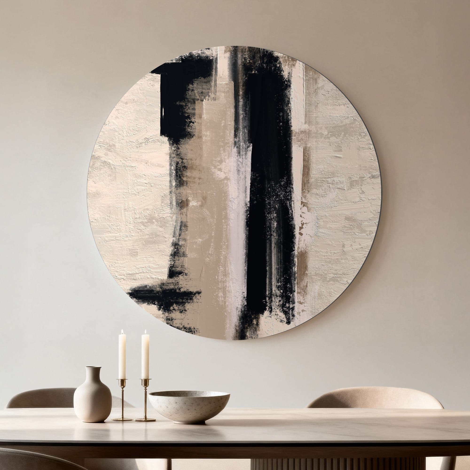 Abstract Zwart Beige Muurcirkel