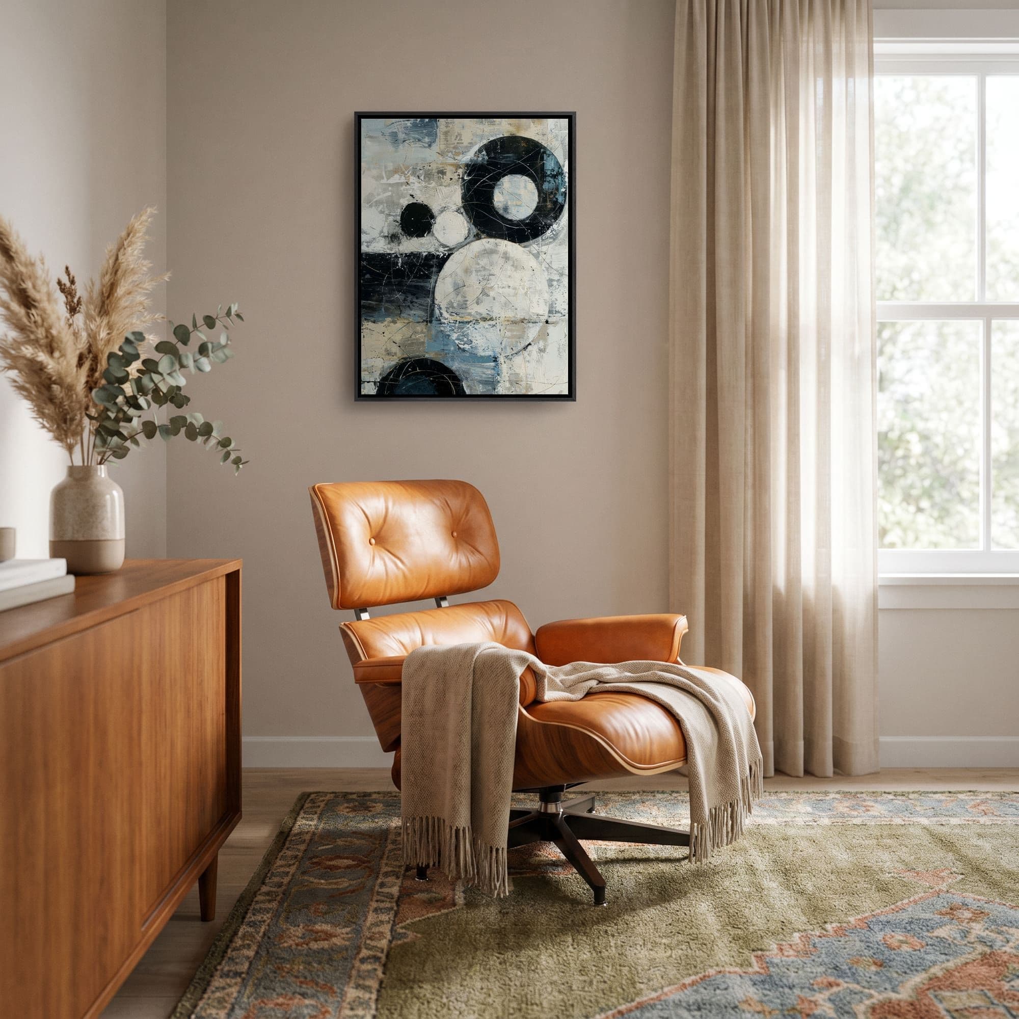Abstract Eclipse Cirkels Canvas schilderij, sfeer woonkamer