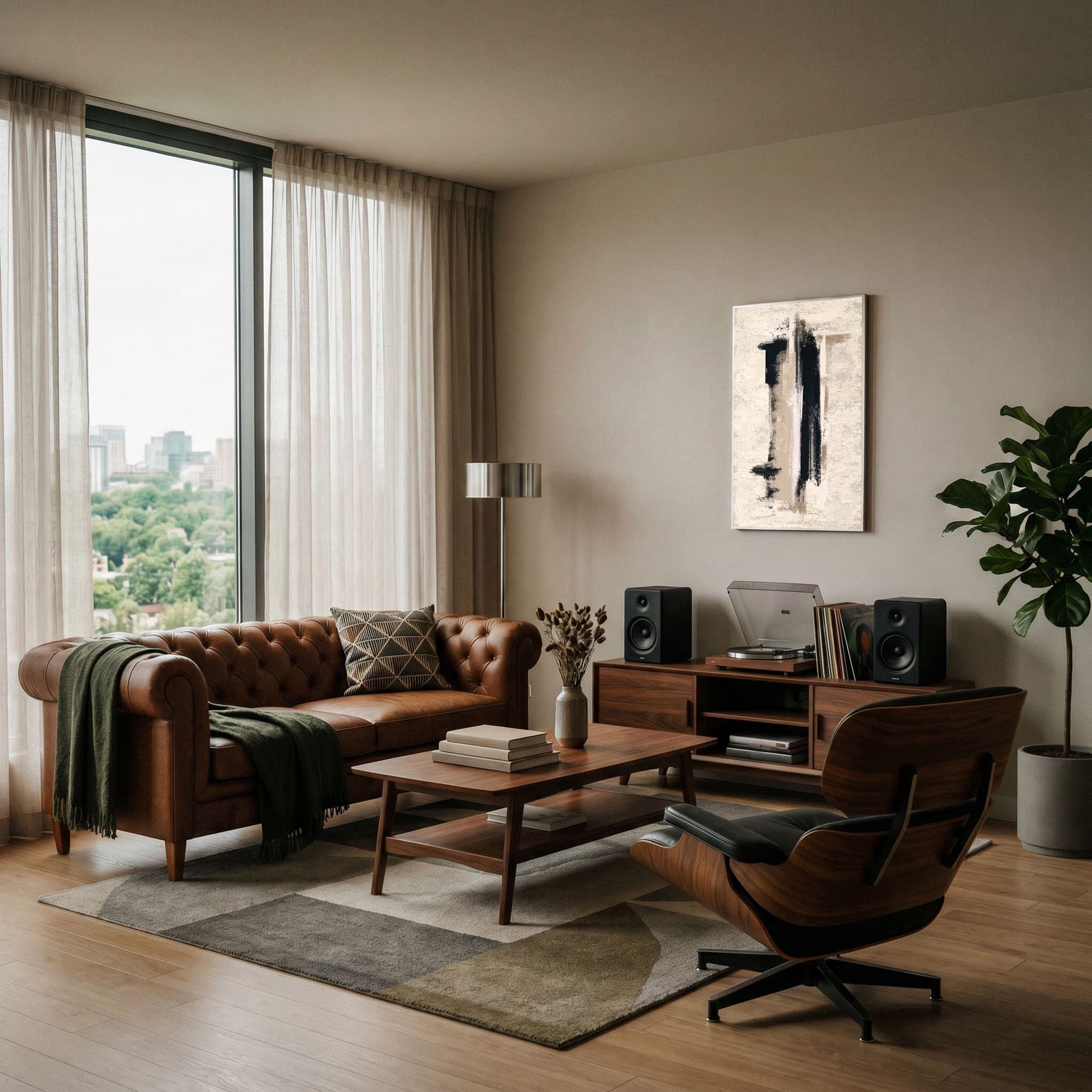 Abstract Zwart Beige, sfeer woonkamer