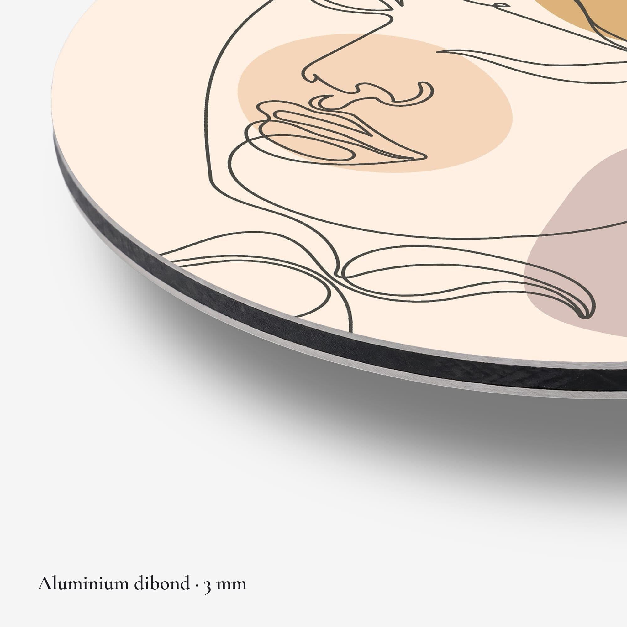 Line Art Bloom Face Muurcirkel, detail rand dibond