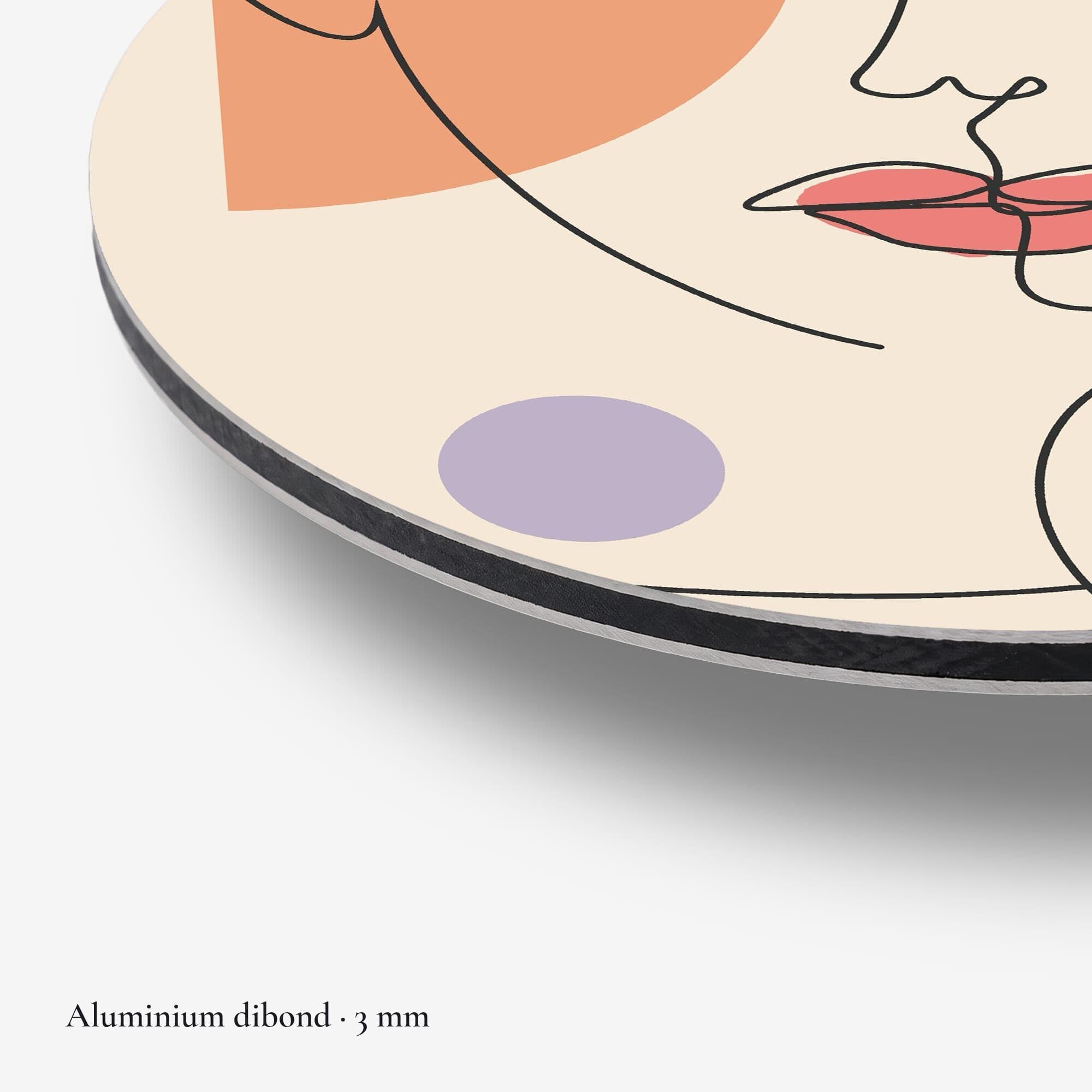 Line Art Visage Muurcirkel, detail rand dibond