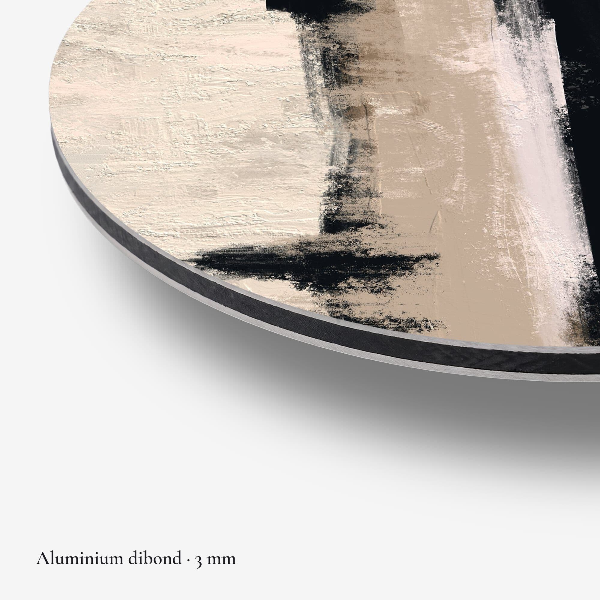 Abstract Zwart Beige Muurcirkel, detail rand dibond