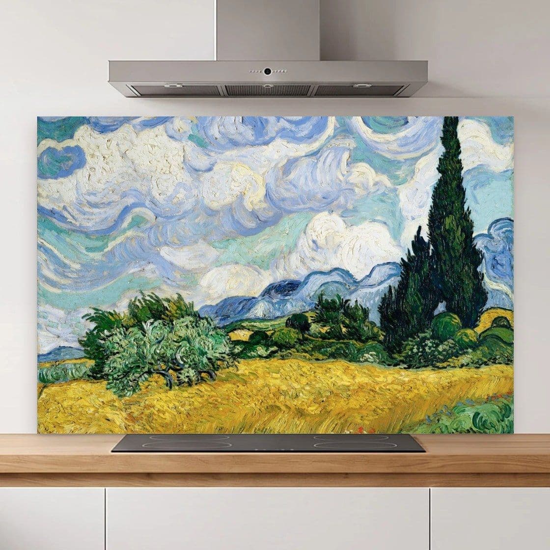 Korenveld met cipressen - Vincent van Gogh Spatscherm