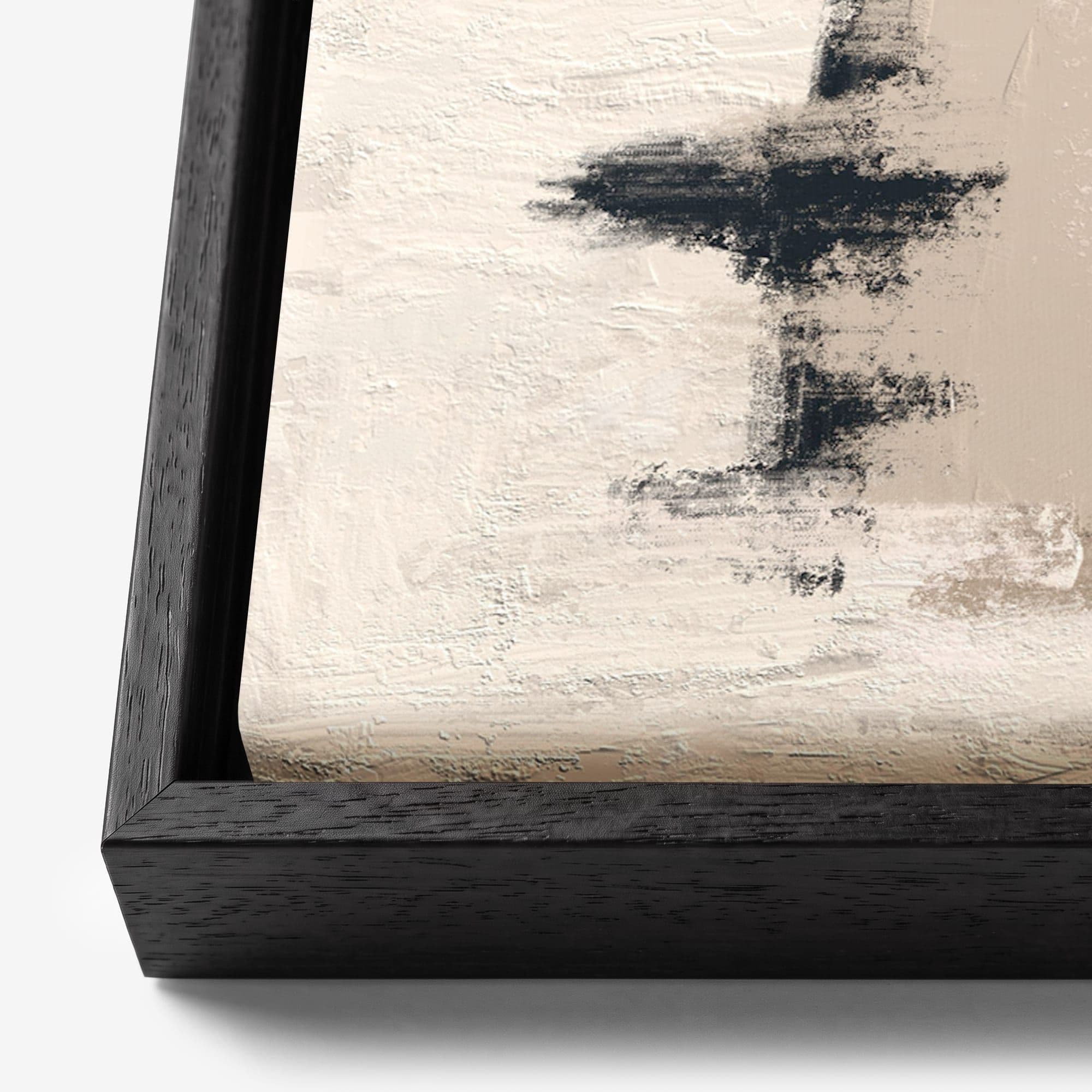 Abstract Zwart Beige Canvas schilderij, detail frame