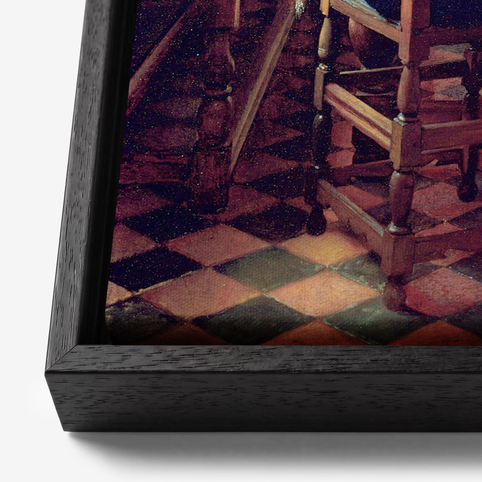 Het glas wijn - Johannes Vermeer Canvas schilderij, detail frame