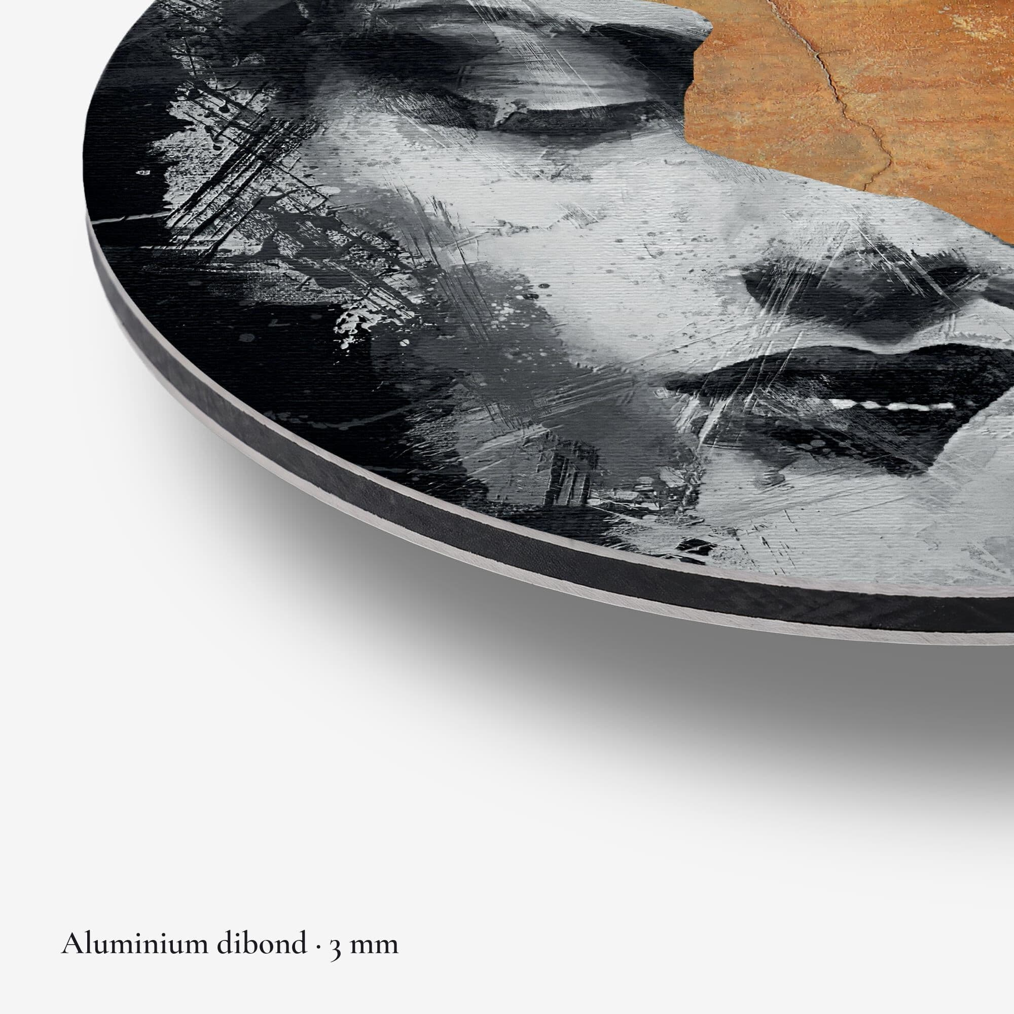 Silent Rust Portrait Muurcirkel, detail rand dibond