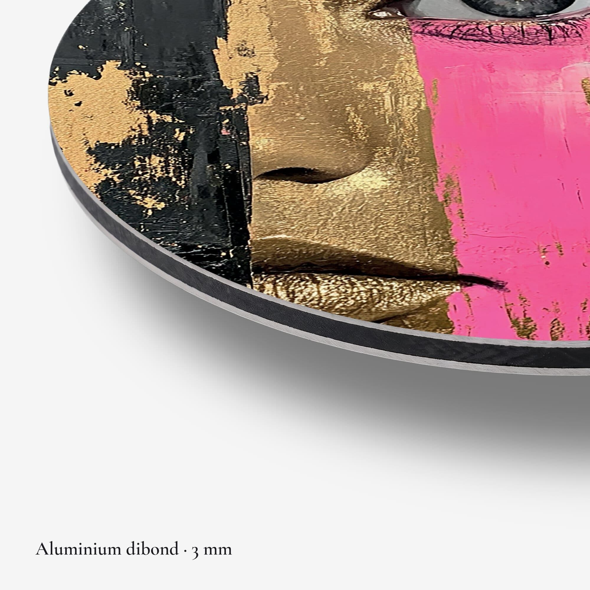 Pink Gold Portrait Muurcirkel, detail rand dibond
